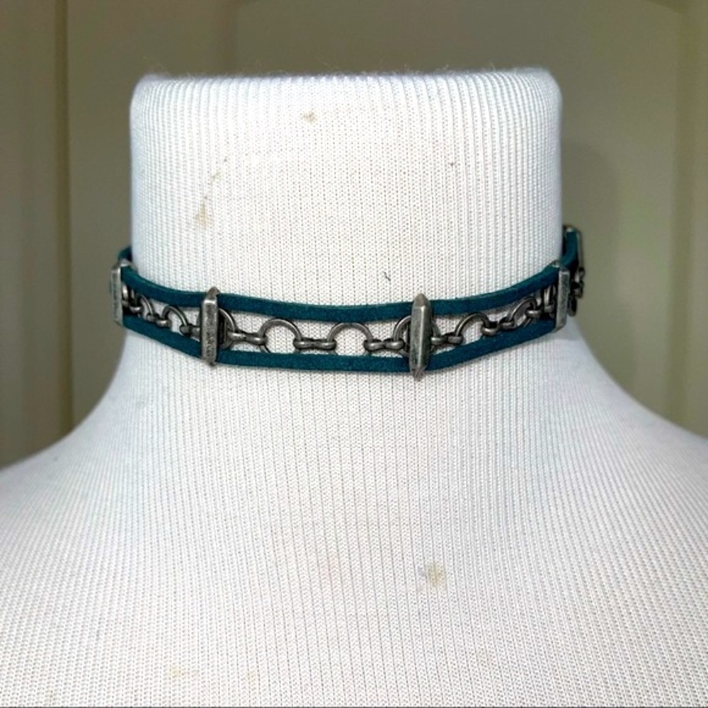 Ettika REVOLVE Teal Suede Leather Choker Pewter Accents - Picture 2 of 10